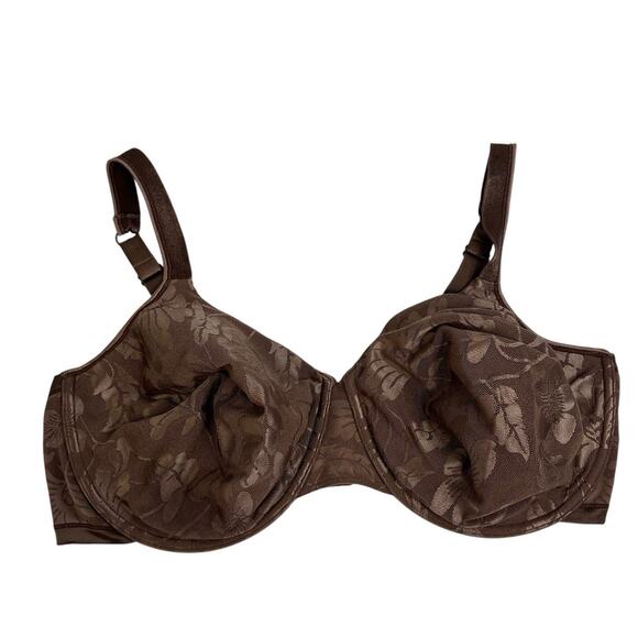 Playtex 44DD Bra Secrets Seamless Shaping Underwire Brown Floral Jacquard 4419 - Picture 2 of 13